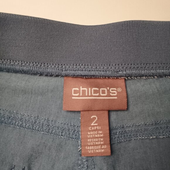 Chico's Cargo Pants Size 12 Roll Tab Hem Crop Comfort Waist Blue Grey Color - Picture 5 of 9